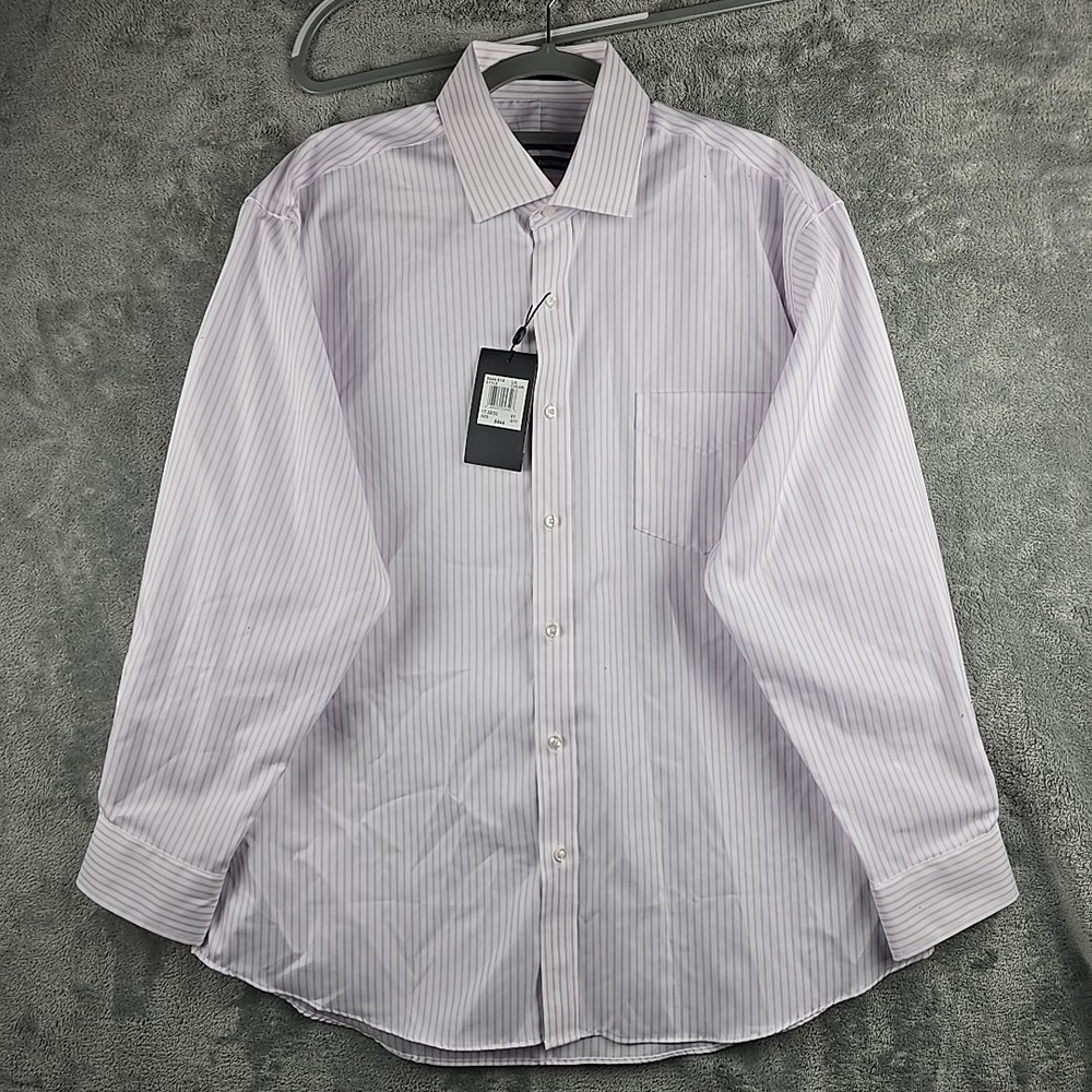 Forsyth Canada Shirt‎ Mens 17 32/33 Lilac Striped Non Iron Button Up NWT
